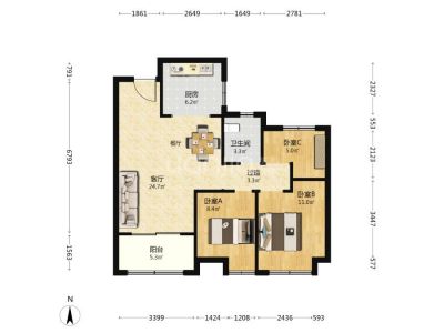 北城水岸人家三室两厅毛坯好楼层96平急售42万