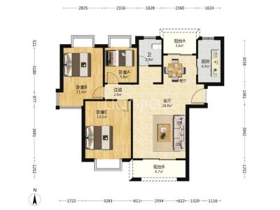 物化苑三室一厅精装103平急73万售