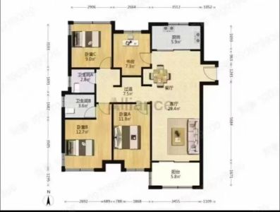 万科公园大道盛园127平四室两厅两卫卫好楼层急售115万