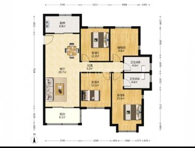 雅徽苑纯毛坯大四房131平方106万满五唯一