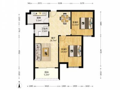 北辰天都精装两室88平方55万满五唯一