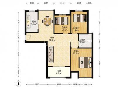 融科梧桐里边户简装三室92平方85万