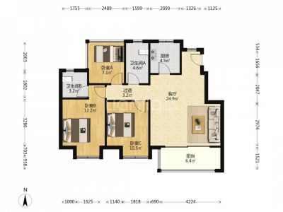 北城正荣府风苑纯毛坯大横厅洋房96平方87万