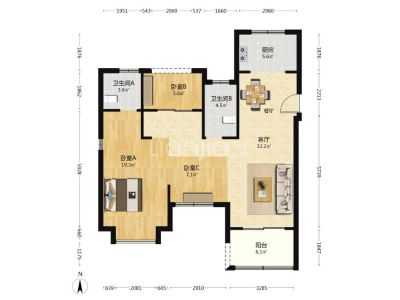 北辰世纪城荣徽苑五期110平急售90万方三室两厅两卫，黄金楼层急售九十万