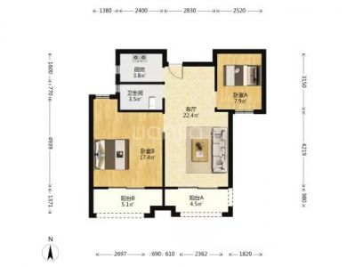 奥青城纯毛坯两室82.5平方32万