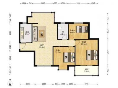 凤梅家园简装大三室106平方65万