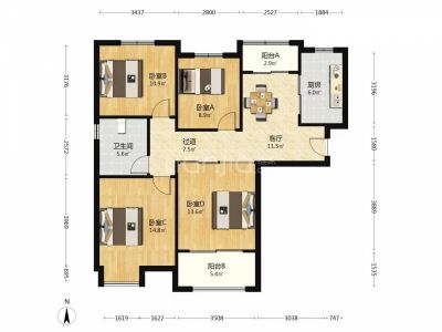 庐阳区橡树湾二期简装 四室114.8平方192万