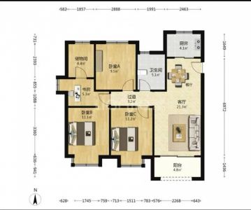 北城世纪城三期禄徽苑102平方三室两厅采光无敌